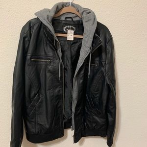 Faux Leather Black Jacket with sweatshirt hood
